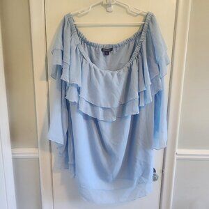 Roaman's Women's Top 28 W Blue Short Sleeve Ruffle Top Tunic Shirt Plus Size